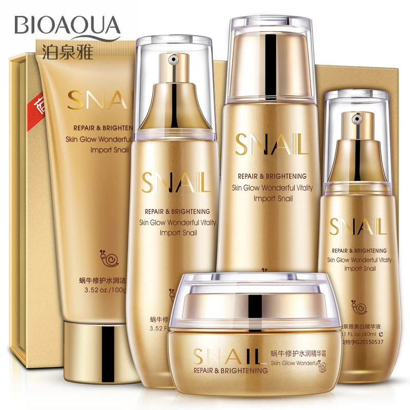 

Bioaqua Gold Snail Face Skin Care Set Moisturizing Whitening & Facial Cream Toner Essence milk Cleanser Korea Facial Set