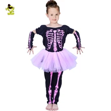 Розовое платье-пачка со скелетом для девочек; костюмы с принтом костей; детский красивый череп; одежда для ролевых игр для различных вечеринок
