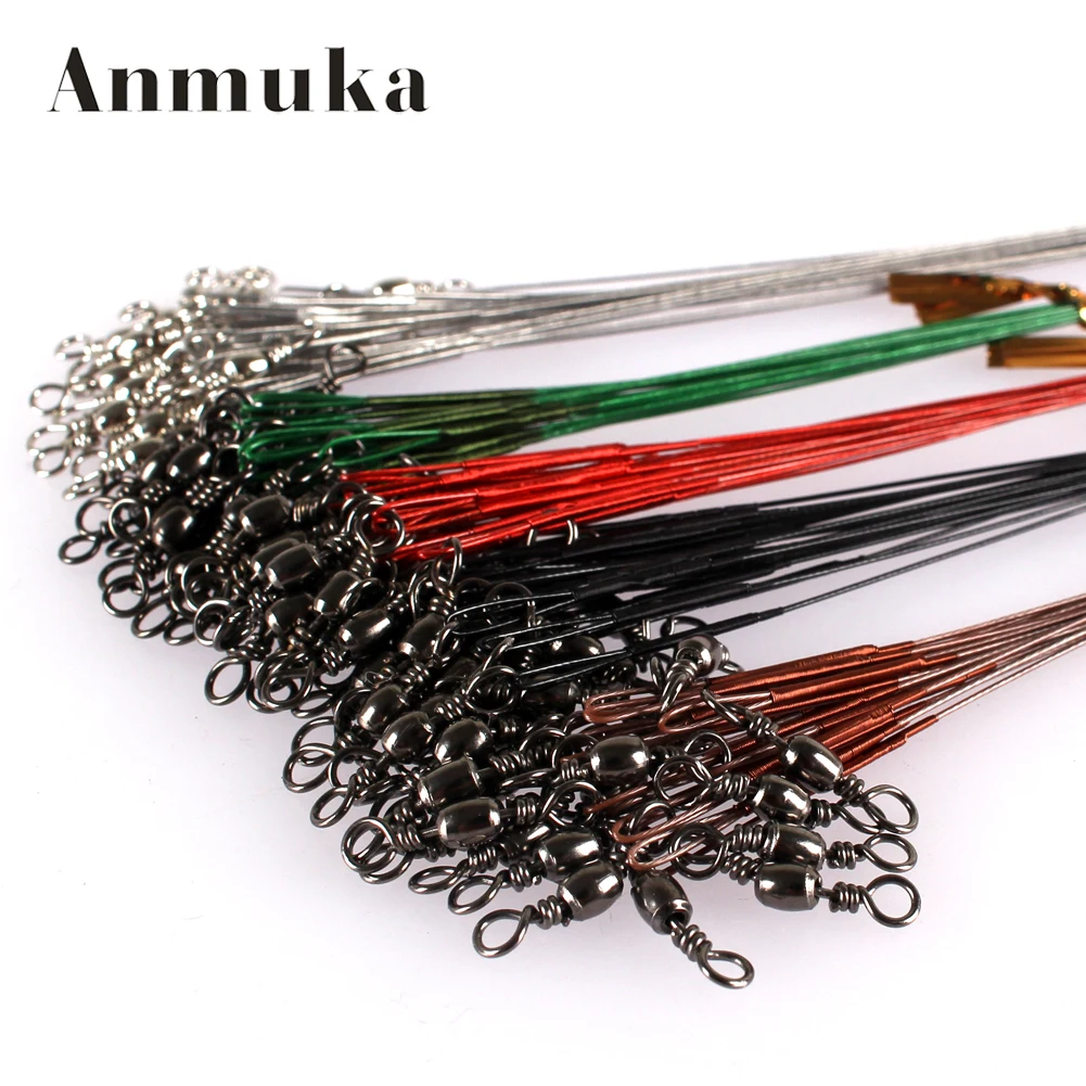 Anmuka 50PCS Steel Wire Leader Rope Fishing Line Lure Leader Swivel