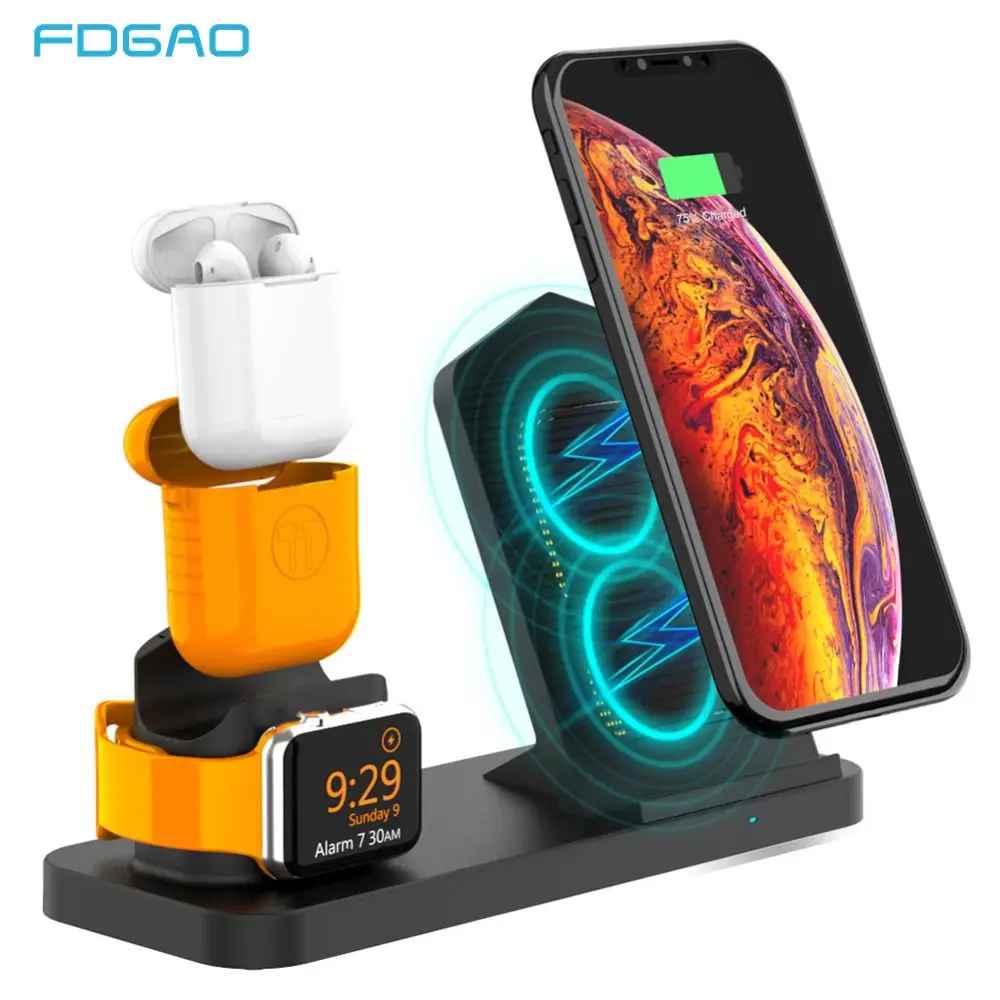 

FDGAO Wireless Charger For iPhone XS Max XR XS X 8 Qi 10W Fast Charging Dock Stand For Apple Watch 2 3 4 For Samsung S10 S9 S8