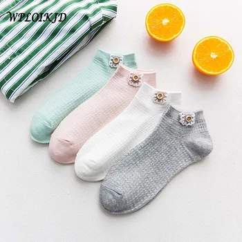 

[WPLOIKJD]Harajuku Japan Candy Color Sweet Sock Embroidery Buttons Lace Solid Socks Creative Jacquard Fresh Cotton Socks Women