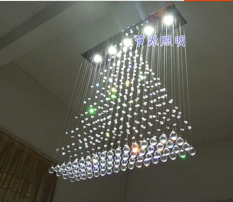 

100CM Modern Chandelier Ceiling Lamp Lighting LED Cystal Ball Hanging Wire Square Pendant Light Rain Drop Curtain Fixture