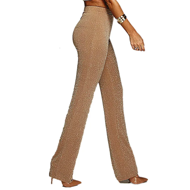 

2019 Woman Legs Pants Glitter Silver Black High Waist Trousers for Female Party Dance Flared Long Wide Leg Sequins Pants