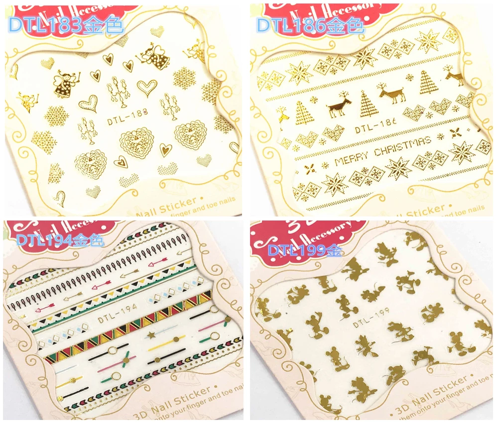 

3D Gold, Nails Art Manicure Back Glue Decals Decorations Design Nail Stickers For Nails Tips Beauty