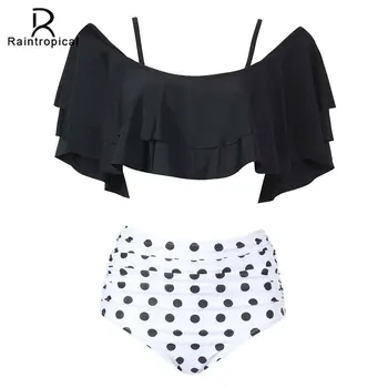 

Raintropical 2019 Sexy Women High Neck Bikini Plus Size Swimwear Lace Retro Halter Top Bikini Set Printed Summer Beach Wear Suit