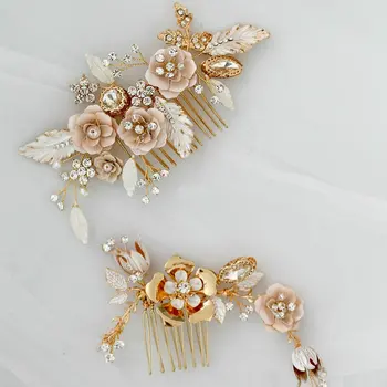 

Delicate White Enamel Hair Comb Retro Fashion Gold Flower Wedding Hair Comb Gorgeous Crystal Bridal Hair Accessories
