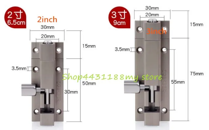 1set 2Inch Aluminum Alloy Professional Lock Sliding Window Door Catch Lock Bolt Latch Barrel Gate Safety Hardware with screws