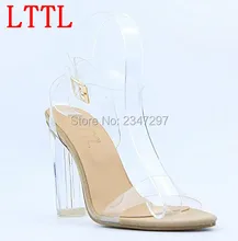 LTTL New design women clear sandals crystal high heel buckle strap women party shoes 9cm 11cm transparent women wedding sandals