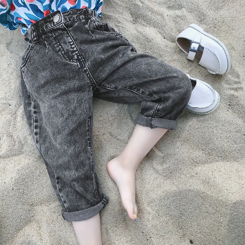 

Boys and Girls Cotton Pants Individuality Jeans Trousers for Kids Girl 2019 Autumn Black Color Denims Trousers Kids Casual Cloth