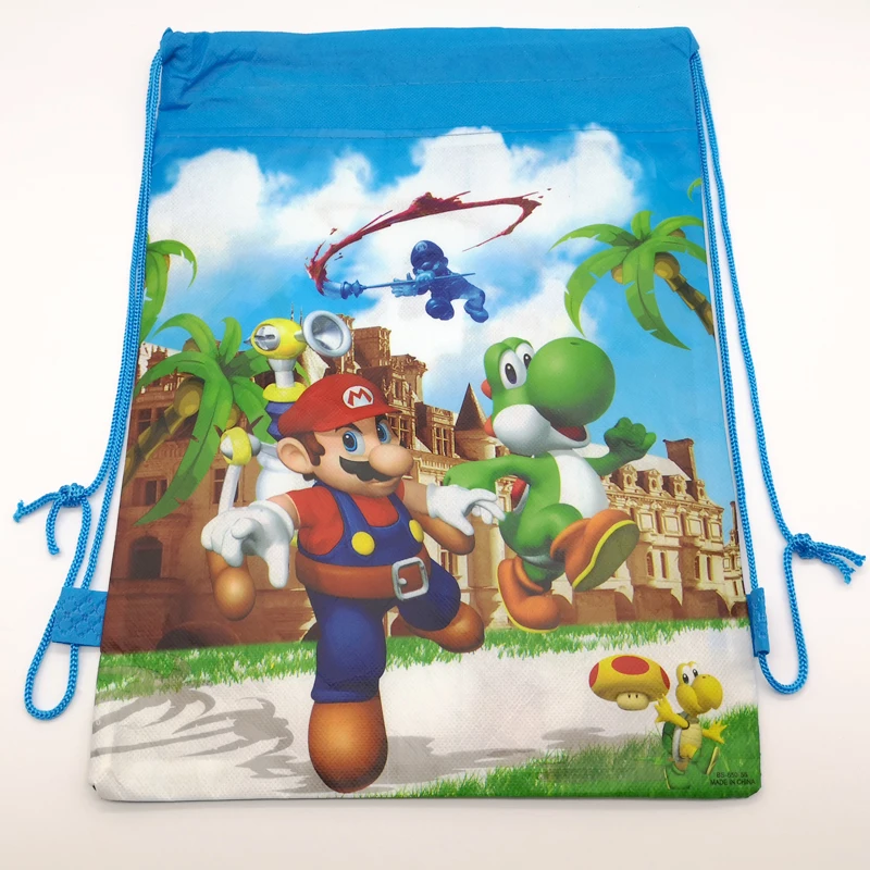 Супер Марио украшения день рождения синий Mochila Drawstring подарочные сумки для