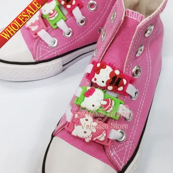 

Kids gift 2pcs/lot Shoe Buckles Accessories Shoe Lace Abrasion Hello Kitty KT shoelace shoe decoration shoe buckle for girls