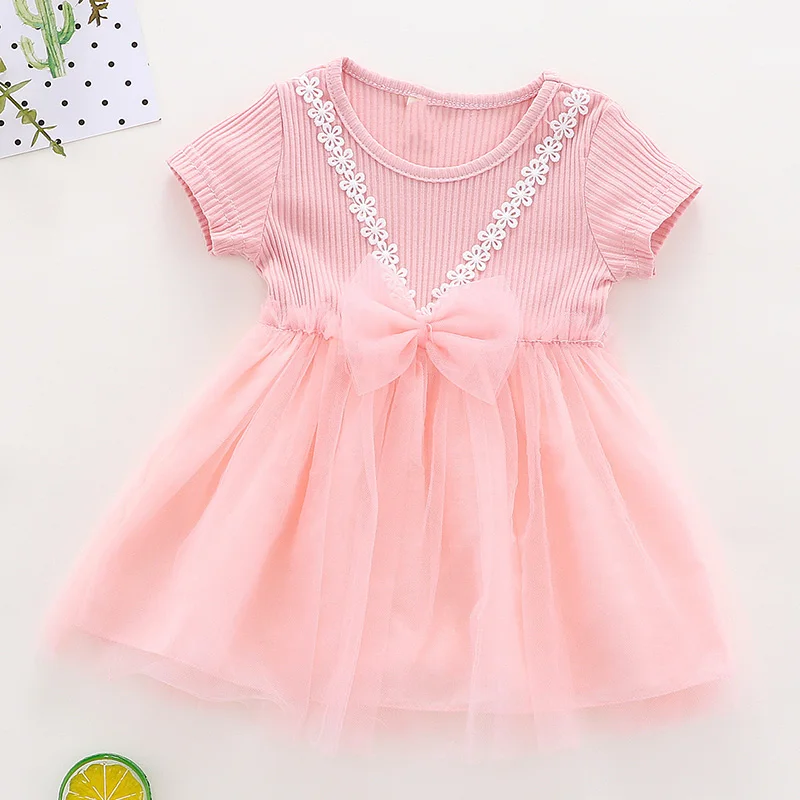 

Amya Baby Little Girls Dresses 2019 Summer Bow Mesh Patchwork Princess Girls Tutu Dress Infant Clothing Cute Baby Girl Dress