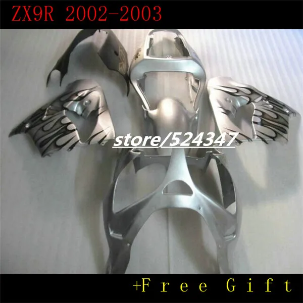 Комплект пластиковых обтекателей для кузова Kawasaki Ninja ZX9R 02 03 серебряные