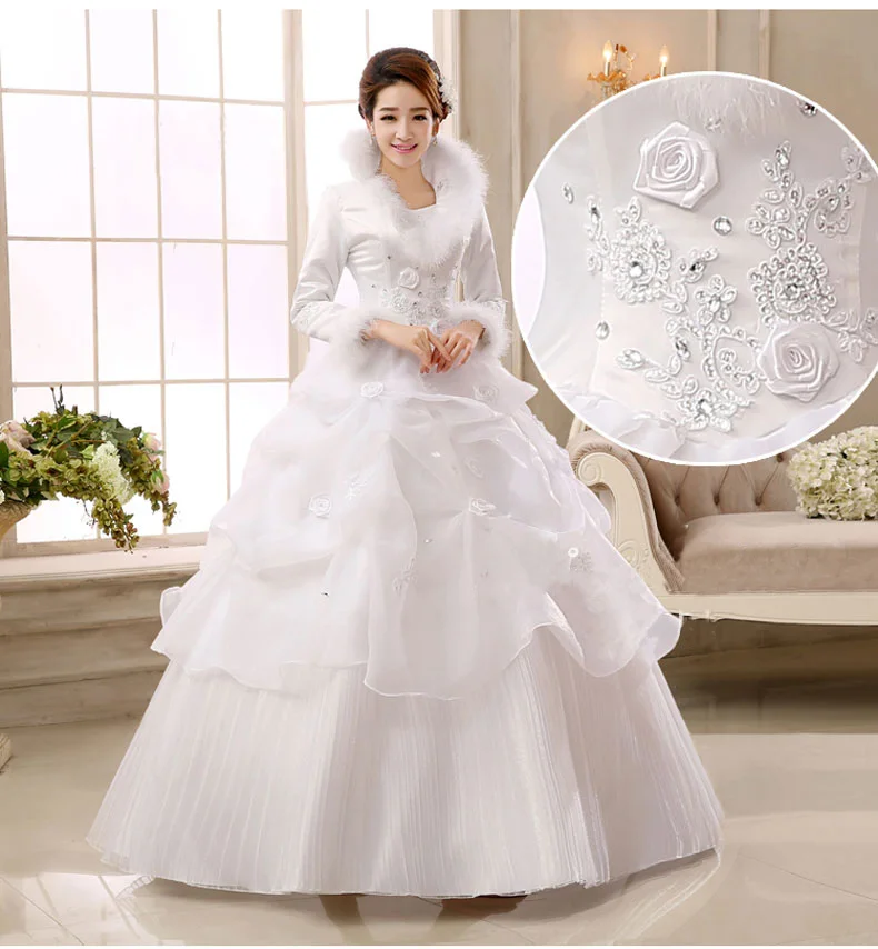 Jieruize White Organza Ball Gown Cheap Muslim Wedding Dresses Long