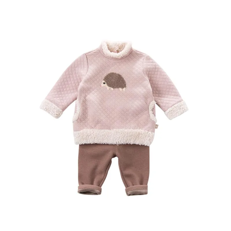 DBZ6175 dave bella/осенне-зимние комплекты одежды с принтом для маленьких девочек Детские костюмы Детская одежда высокого качества - Цвет: grey pink