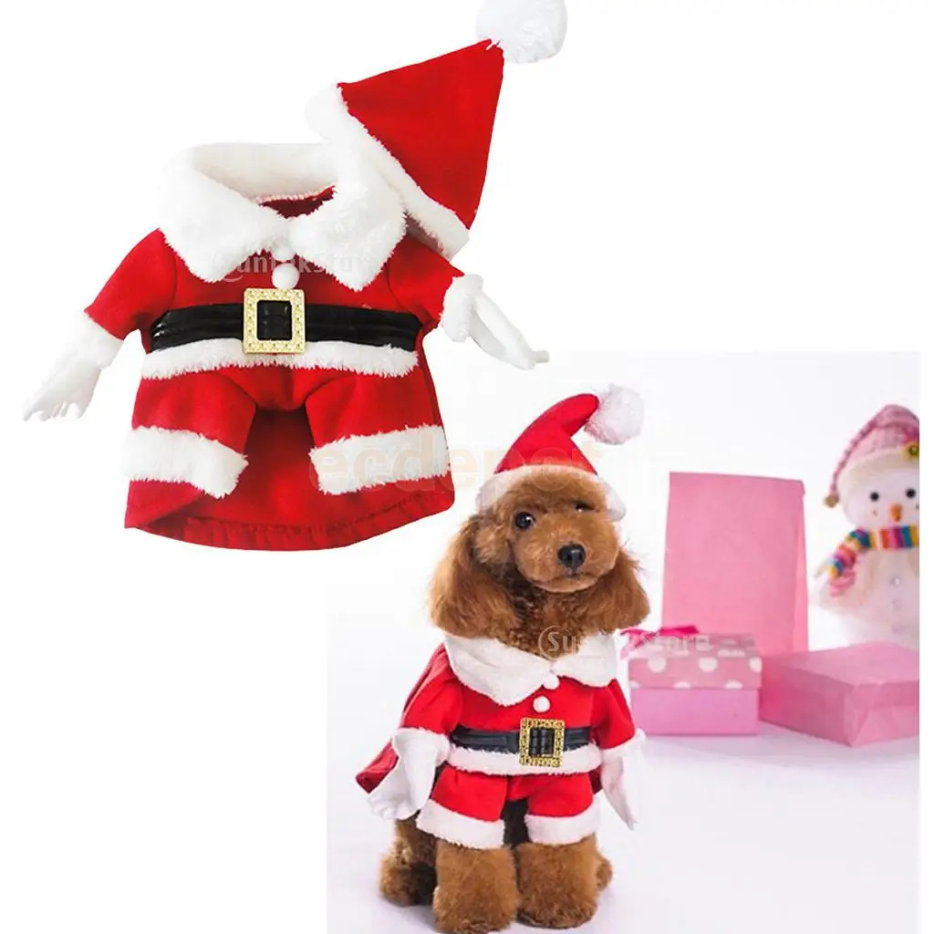 SET Pet Clothes Dog Christmas Costume Santa Clause Cosplay Sweater Warm