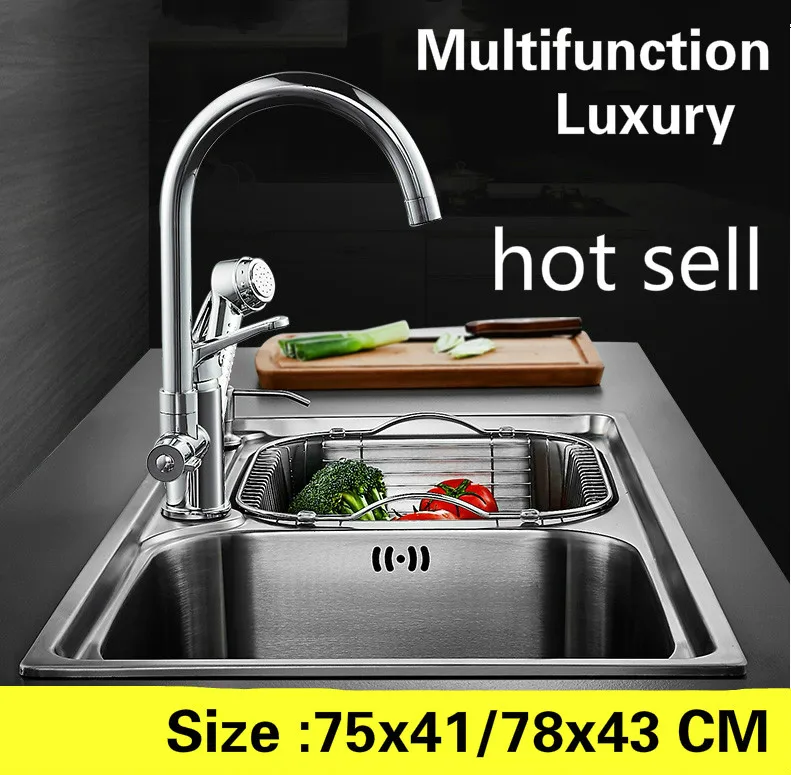 

Free shipping Apartment vogue multifunction do the dishes kitchen double groove sink 304 stainless steel hot sell 75x41/78x43 CM