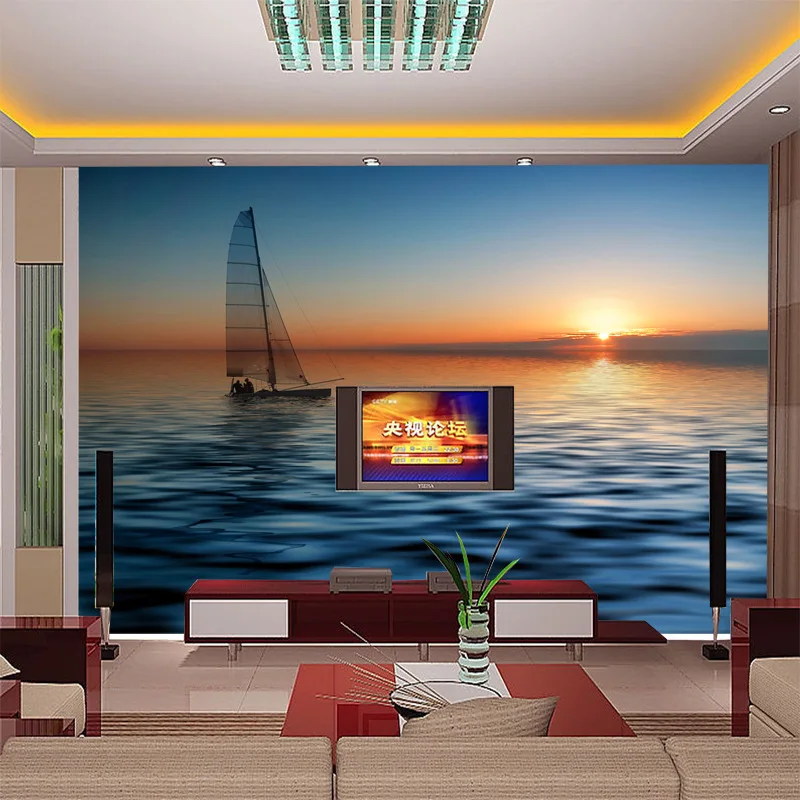 papel de parede A large mural manufacturers, accusing size custom TV sofa backdrop painting sunrise sea wallpaper 3d waterproof