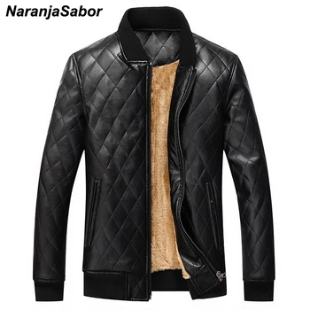 

NaranjaSabor EU Size Winter Men's Leather Jackets Thermal Thick PU Coats Casual Faux Fur Fleece Motorcycle Men Windbreakers N428