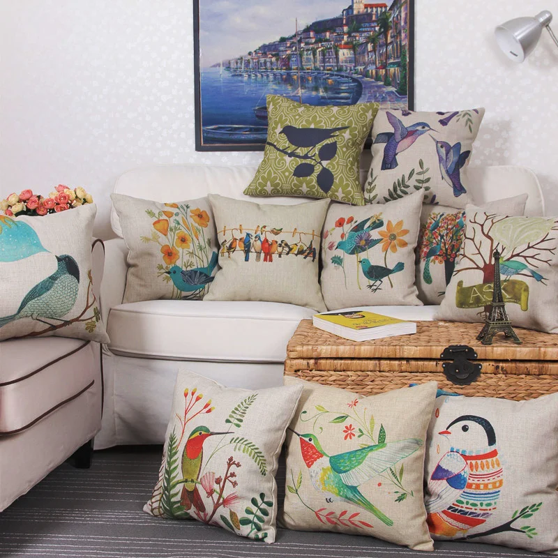 custom comfortable throw pillow cover 45cm*45cm bird pattern cushion