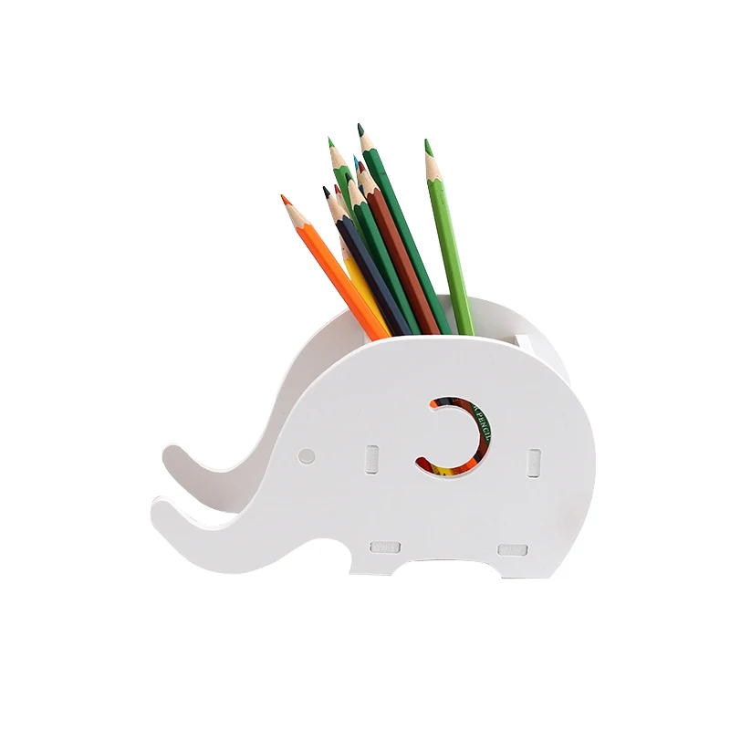 

Cute Elephant Pen Holder Multifunctional Phone Tray Manual Assembly Wood Desk Organizer Office Stationery School Office Supplies