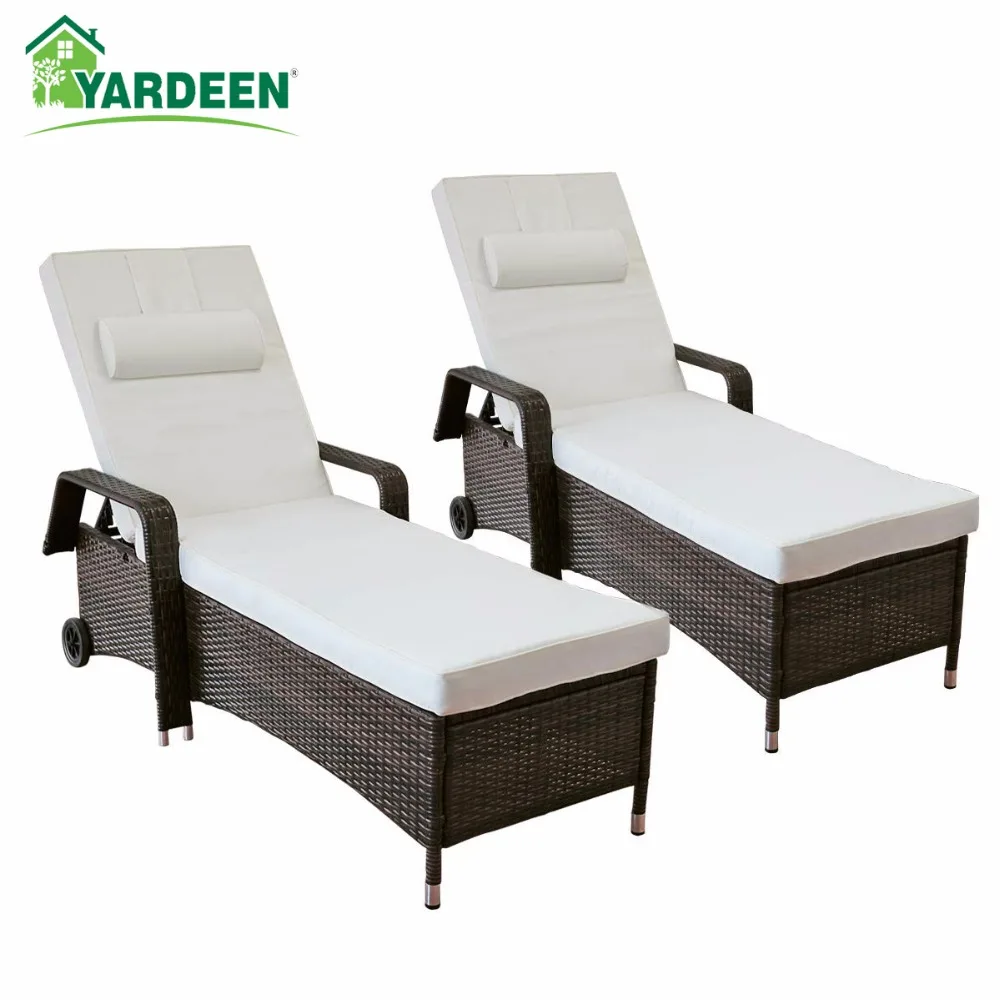

Yardeen 2-Pack Patio Chaise Lounge Chair Outdoor Poolside Rolling Armchair Reclining Adjustable Wicker Chair with Cushion Beige