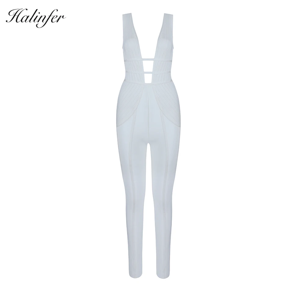 Halinfer 2018 Summer new style European and American fashion sleeveless white bandage pants tight elastic package long pants Dresses
