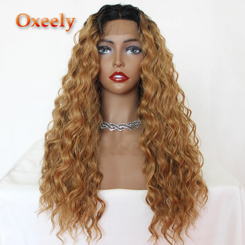 

Oxeely Synthetic Lace Front Wig Ombre Honey Blonde Loose Curly Lace Front Wig Long Curly Wig for Black Women