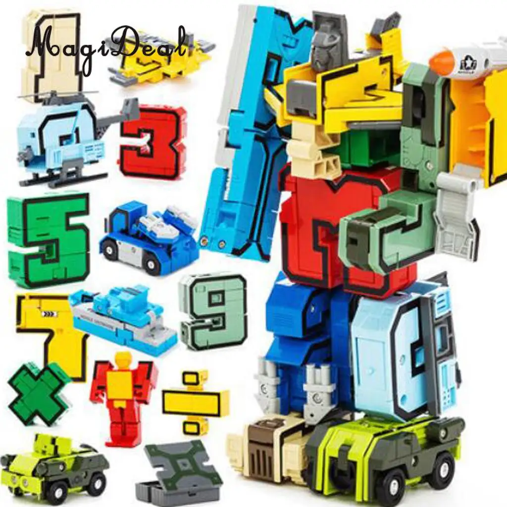 MagiDeal 1Set Numbers Armour Team Transform Robot Toy for Kid Role Play Display Toy Math Teaching Prop Boys Great Gift Present