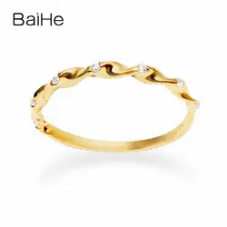 BAIHE Solid 18 К желтого золота (AU750) 0.04ct SI/ч круглая огранка 100% натуральные бриллианты Юбилей Fine Jewelry Мода Для женщин подарок кольцо