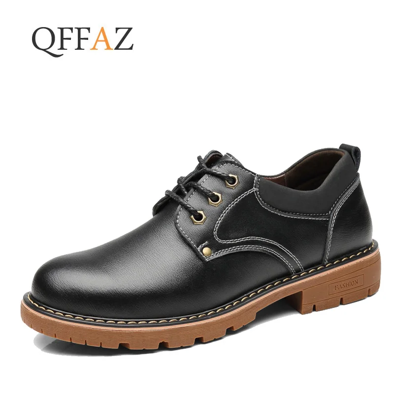 

QFFAZ Men Casual Leather Shoes Men Oxford Leather Shoes Work Safety Shoes Winter Waterproof Ankle Botas
