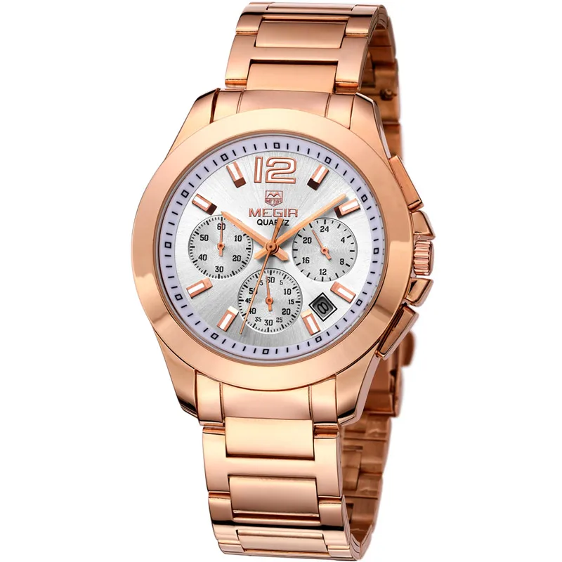 MEGIR женские часы Топ бренд класса люкс хронограф сталь женские часы классические бизнес Кварцевые женские наручные часы relogio feminino 5006
