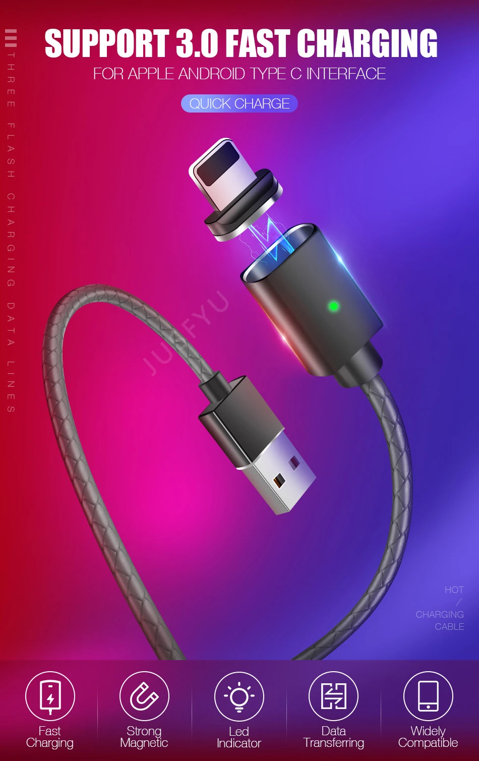 Магнитный кабель USB c типа C, 3 А, зарядное устройство для быстрой зарядки Xiaomi type c, мобильный провод быстрой зарядки, магнитный пылезащитный Разъем, шнур для передачи данных для телефона