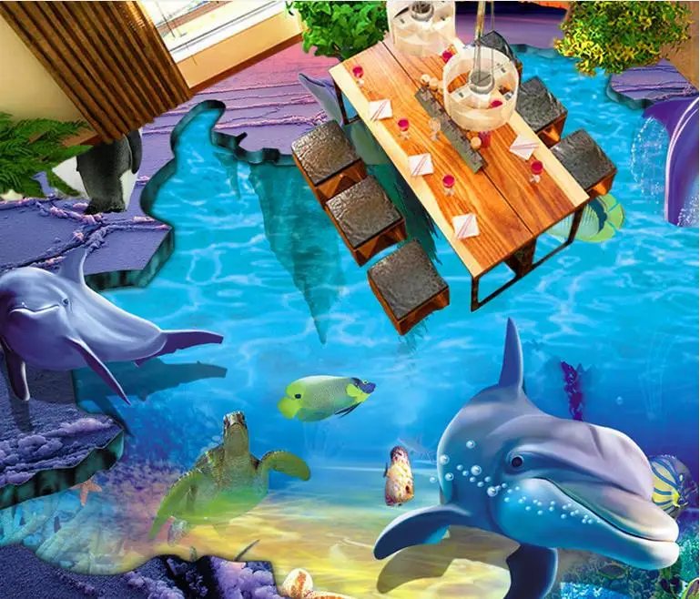 Обои водонепроницаемые 3d напольные плитки океан мир обои с дельфинами Декорации