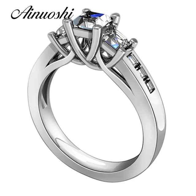 Hot Princess Cut Simulated Sona Ring 925 Solid Silver Wedding Band 3 Hot Princess Cut Simulated Sona Ring 925 Solid Silver Wedding Band 3 Stones Mount Engagement Promise