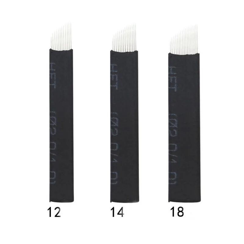 

100pcs 14 pins permanent makeup needles for tattoo Blade 0.18mm Microblading Needles For 3D Embroidery Manual Tattoo Pen black