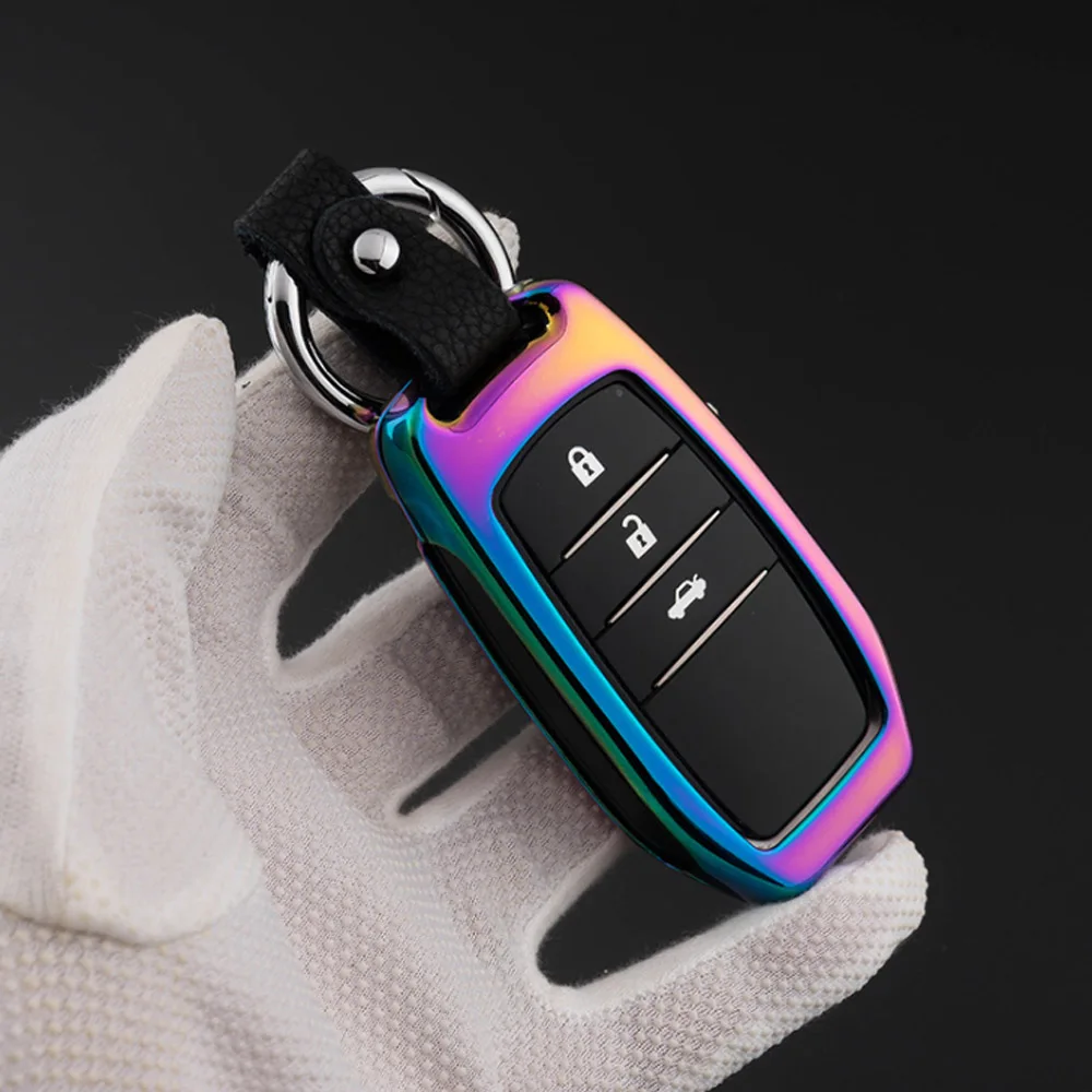 Car Key Cover Shell Zinc Alloy+Leather Chain Smart Case For Toyota Highlander XU50 Camry Corolla RAV4 XA40 Alphard Crown | Автомобили и