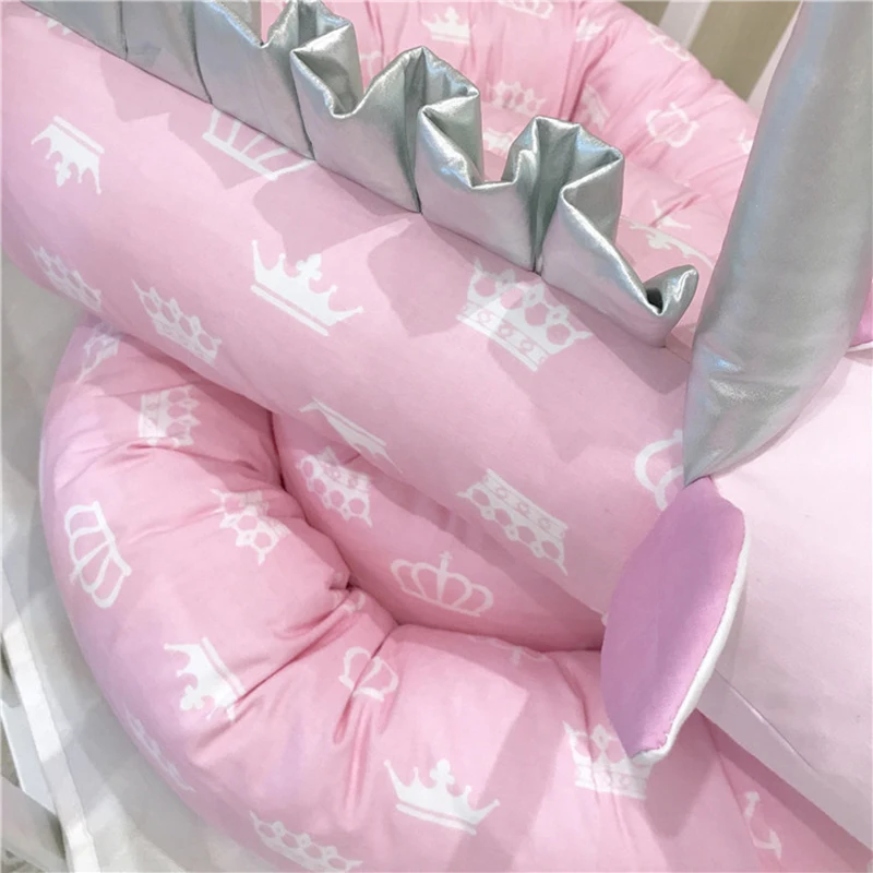  Baby pink unicorn crib bumper safe anti-crash bed barrier protector newborn pillow cushion 3D carto