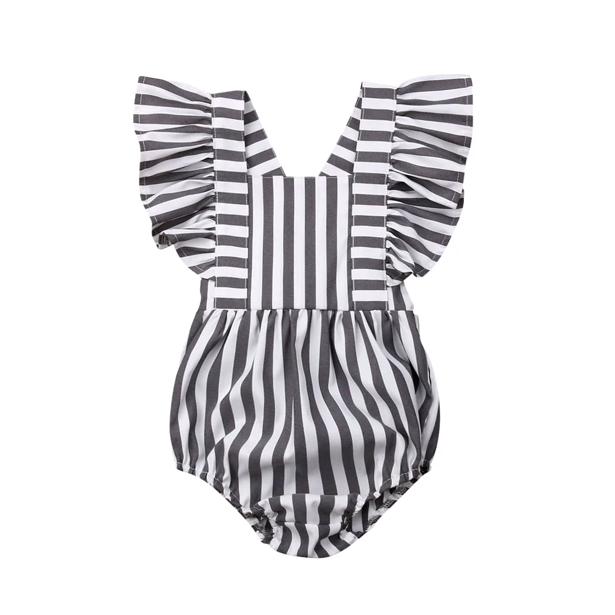 

3-18M Cute Newborn Baby Girl Ruffles Sleeveless Striped Bodysuit Jumpsuit Playsuit Outfits Summer Clothes