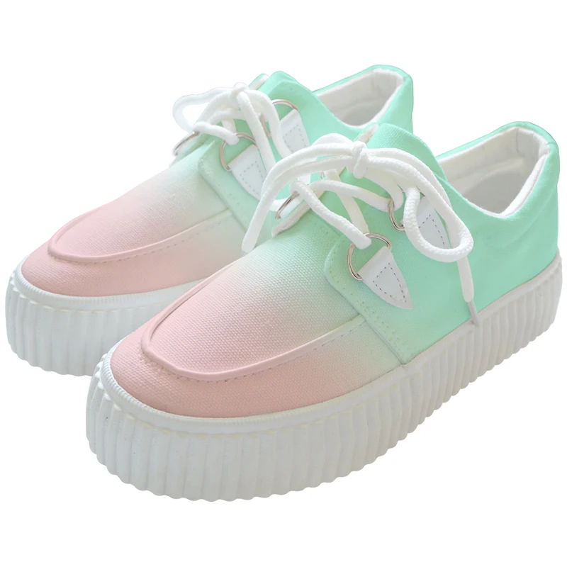 

Mint Gradient Hand-painted Shoes Female Student Graffiti Breathable Canvas Casual Shoes
