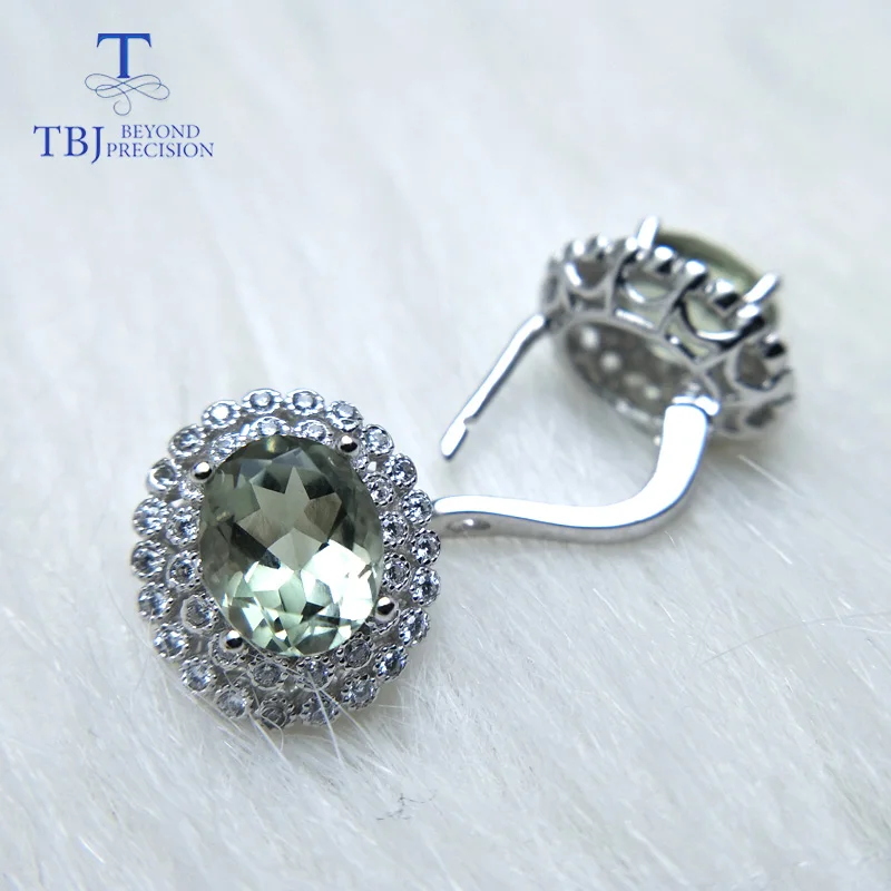 TBJ, горячая Распродажа, классические серьги с застежкой с натуральным зеленым аметистом, 4ct драгоценный камень для женщин, повседневная одежда из серебра 925 пробы в подарок