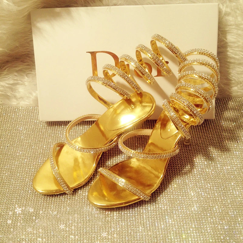 2018 Elegant Sexy Gold Summer Sandals Bridal Shoes Sneak Style