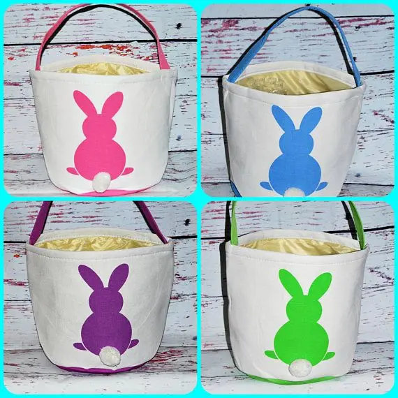 

50pcs Easter Bunny Basket 20 Colors Easter Ears Bucket Tote Bags Happy Easter Decoration Kids Candy Egg Gift Bag Wholesale