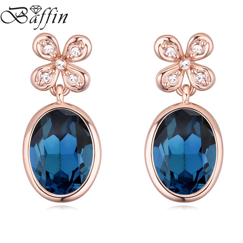 

Genuine Crystals From Swarovski Piercing Earrings 2017 Fashion Rose Gold Color Orecchini Wedding Party Jewelry For Women