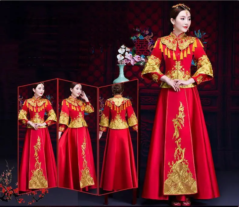 Чино традиционный Восточный Винтаж boda Vestido Qipao Chinoise rojo Cheongsam bordado Qi Pao