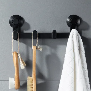

Bathroom Towel Hook Holder Hanger Coat Suction Cup Holder with 4 Hooks Kitchen Towel Rack Rail Clothes Storage Organizer Black