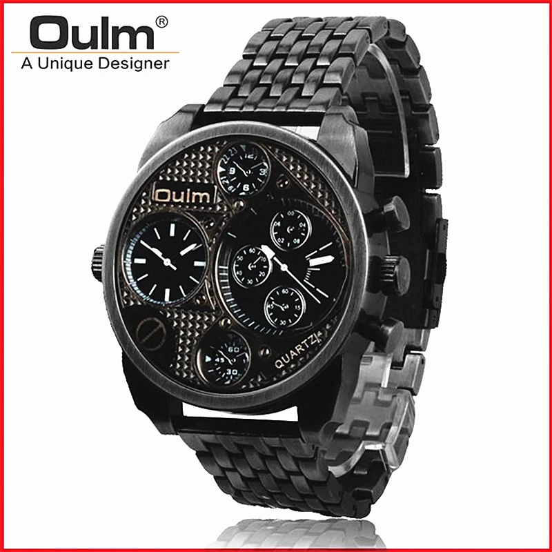

OULM Men Watch Vintage Bronze Military Watches stainless steel Sport wristwatch Big dial Relogios Luxury brand Male Quartz Watch