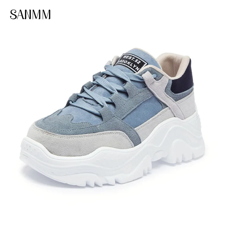 

SANMM Women Thick Sole Flat Platform Casual Shoes Autumn Lace-Up New Walking Shoes Woman Sneakers Mixed Colors AZ80