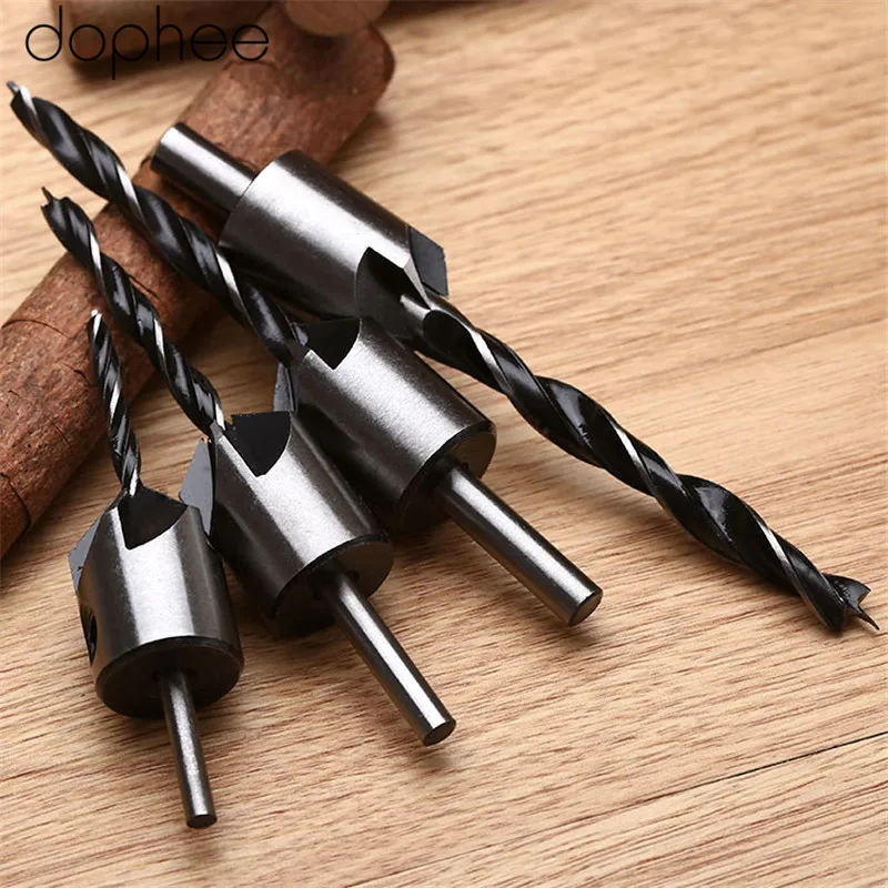 dophee 3-6MM HSS Steel Flute Countersink Drill Bit Set Reamer Woodworking Tool Chamfer Dremel Herramientas Para Carpinteria | Инструменты
