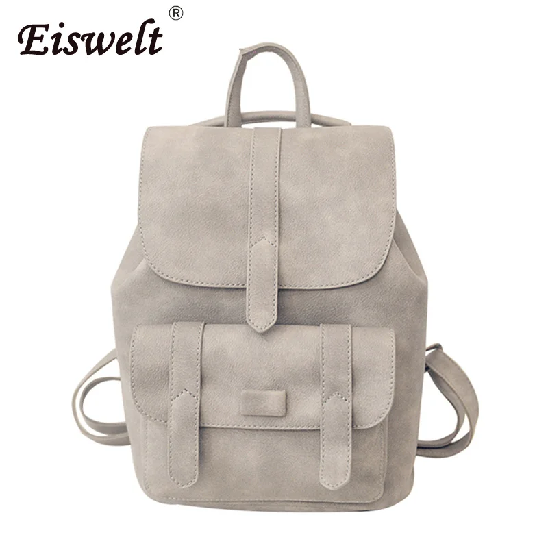 

Dropshipping Brand Backpack Women Backpacks Solid Vintage Girls School Bags for Girls Black PU Leather Women Backpack